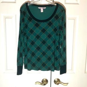 Victoria’s Secret Black and Green Tartan Plaid Pajama Top Sz Lg